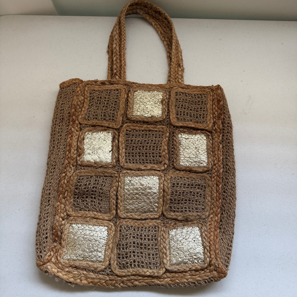 Fabulous MJ New York Large Tote Bag Boho Beach Made From Jute Material Vacation